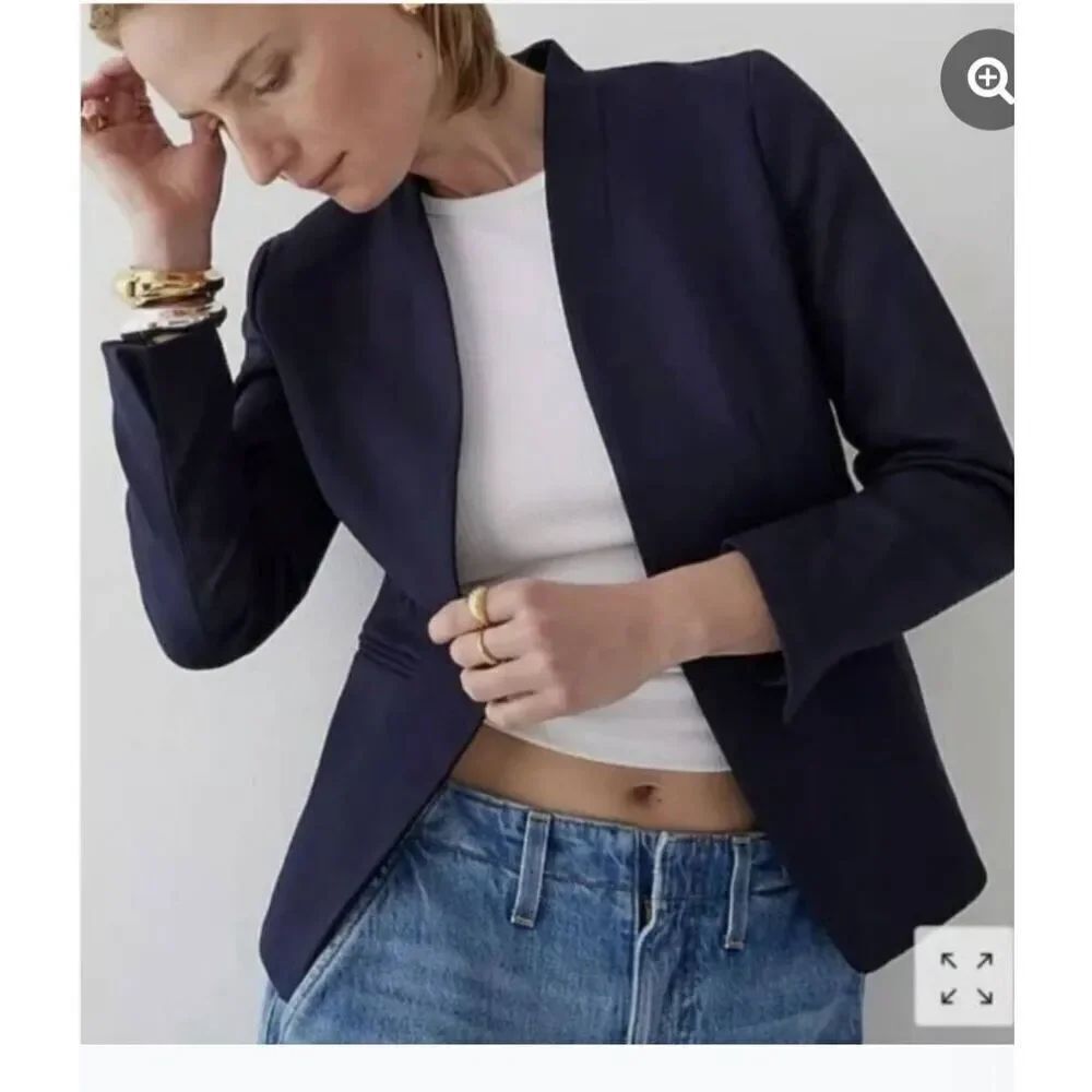 J.Crew Going-Out Blazer Stretch  Twill Collarless Navy Blue Z: O